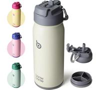 Gourde en acier inoxydable avec paille pour enfants - sans BPA - 16oz - Gris