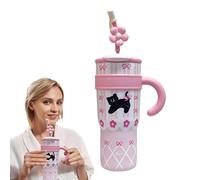 Gourde en Acier Inoxydable - Bouteille Isotherme 1.2L avec Bec Verseur,Design Mignon Anti-Fuites Poignée pour Voyage École Filles Femmes Sport Vie Quotidienne