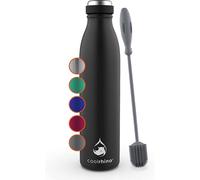 Gourde en acier inoxydable coolrhino 500 ml, 1 L – Gourde de sport adaptée aux boissons gazeuses, avec brosse de nettoyage incluse – Sans BPA, étanche – Gourde isotherme et thermos pour l'université,