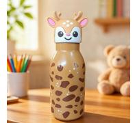 Gourde en acier inoxydable de 450 ml pour enfant avec paille | Lässig Gourde isotherme pour enfant en acier inoxydable avec paille Motif animal mignon 3D