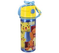 Gourde en aluminium avec paille 600 ml bouteille avec ouverture automatique pour enfants (Pokémon)
