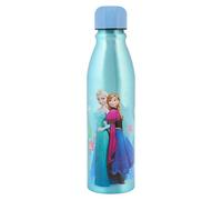 Gourde en aluminium Disney La Reine des neiges, Bleue, 600ml, Réutilisable sans BPA, Forme de bouteille de soda, Design Elsa et Anna
