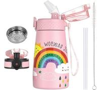 Gourde en plastique de 350 ml pour enfants avec motifs végétaux - Gourde de type « couteau d'école » avec 2 options de fermeture - Gourde étanche pour garçons, filles et tout-petits avec motifs végéta