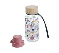 Kindsgut Gourde Enfant Tritan 400 ml, Couvercle Bambou, Espace | Bouteille réutilisable avec couvercle bambou, joint TPE et dragonne silicone, eau et boissons froides, crèche, école, voyage