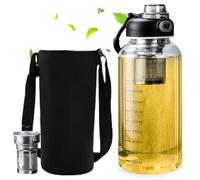 Gourde en verre 1L, Bouteille D'eau En Verre Borosilicate Avec Filtre, 1L Bouteille À Thé Avec Passoire, Bouchon anti-fuite, Deux Options de Boisson, pour les amateurs de thé l'extérieur le fitness