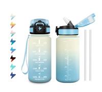 Gourde Enfant 500ml, Bouteille avec Paille, Anti Fuite, Graduée pour 1 Journee, Facile à Nettoyer, Gourde Motivation avec Marqueur de Temps, Verrou de Sécurité, pour Randonnée, Cyclisme, École