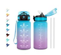 Gourde Enfant 500ml, Bouteille avec Paille, Anti Fuite, Graduée pour 1 Journee, Facile à Nettoyer, Gourde Motivation avec Marqueur de Temps, Verrou de Sécurité, pour Randonnée, Cyclisme, École