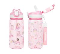 Gourde Enfant avec Paille pour Filles Garçons, Princesse & Animaux Jungle | Anti-Fuite 600 ml Bouteille Enfant sans BPA, Verrouillage Sécurisé, Bouteilles d'eau pour Maternelle l'école Sport