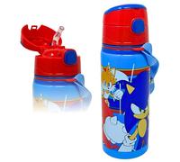 Gourde Enfant Garçon 600ml pour fans de Sonic - Bouteille d'Eau Aluminium avec Paille, Bandoulière et Étiquette Prénom - Anti-Fuite, Sans BPA pour École Maternelle et Primaire (3-10 Ans)