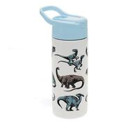 Rex London Gourde en acier inoxydable Dino avec couvercle à bouton-pression, paille, poignée de transport pour env. 500 ml