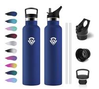 Gourde Inox 1L, Bouteille en Acier Inoxydable, Gourde Isotherme avec Paille, Anti-Fuite, sans BPA, Bouteille d'eau Isolée, Gourde Reutilisable pour Enfant, Adultes, École, Alpinisme, Extérieur