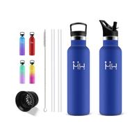Gourde Inox 500ml, Bouteille Isotherme, Anti Fuite, Sans BPA, Pour Bureau | Gourde Metal Double Vide, Conservation Chaud et Froid, Facile Transport, Pour École, Avec 6 Pailles et 1 Brosse à Pailles