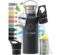 Gourde Inox Isotherme ACTIVE FLASK 1l/500ml sans BPA + Paille (3 Bouchons) | Bouteille d’eau Acier Inoxydable Isolée, Thermos Réutilisable | Camping Velo Sport Running Randonnée Enfant, Café The
