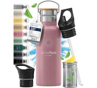 Gourde Inox Isotherme ACTIVE FLASK 1l/500ml sans BPA + Paille (3 Bouchons) | Bouteille d’eau Acier Inoxydable Isolée, Thermos Réutilisable | Camping Velo Sport Running Randonnée Enfant, Café The