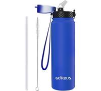 Gourde isolée en acier inoxydable avec paille 1L bleu sans BPA
