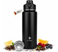 Gourde isotherme 1 l en acier inoxydable (noir nuit) | Infuseur à thé et à fruits en acier inoxydable - 24 h froid et chaud 12 h - Passe au lave-vaisselle - Anti-fuite - Sans BPA