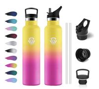 Gourde Isotherme 1L, Bouteille en Acier Inoxydable, Gourde Inox avec Paille, Étanche & Réutilisable, sans BPA, Bouteille d'eau Isolée, Gourde pour Enfant, Adultes, École, Alpinisme, Randonnée