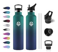 Gourde Isotherme 1L, Bouteille en Acier Inoxydable, Gourde Inox avec Paille, Étanche & Réutilisable, sans BPA, Bouteille d'eau Isolée, Gourde pour Enfant, Adultes, École, Extérieur, Camping