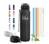 Gourde Isotherme 1L, Bouteille Inox avec Paille, Bouteille d'eau sans BPA, Anti-Fuite, Réutilisable, Gourde Sport pour Adultes, Cyclisme