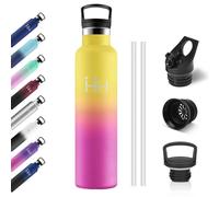 Gourde Isotherme 1L, Bouteille Isotherme en Acier Inoxydable, Anti-Fuite, Bouteille d'eau sans BPA, Gourde Inox avec Paille, Réutilisable, Gourde Sport pour Enfant, Adultes, Cyclisme, Alpinisme