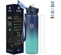 Gourde Isotherme 1l Sans BPA - Paille Anti Fuite, Double Paroi Isolante, Facile à Nettoyer - Bouteille d'Eau pour Camping,