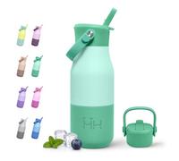 Gourde Isotherme 400ml, Bouteille Isotherme en Acier Inoxydable, Gourde Inox avec Paille, Bouteille avec Manchon en Silicone, sans BPA, pour l'École, Bureau, Extérieur, Camping