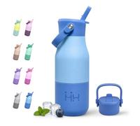 Gourde Isotherme 400ml, Bouteille Isotherme en Acier Inoxydable, Gourde Inox avec Paille, Bouteille avec Manchon en Silicone, pour l'École, Bureau, Camping, Alpinisme