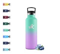 Gourde Isotherme 500 ML, Réutilisable, Bouteille d'eau Sans BPA, Anti-Fuite, Gourde Inox avec Paille, Isolation sous Vide en Acier Inoxydable à Double Paroi, pour Camping, Vert mer & violet clair