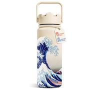 Gourde Isotherme 500ml Hokusai La Grande Vague de Kanagawa - Bouteille Thermos Inox Réutilisable avec Paille et Poignée | Gourde Femme/Homme pour Boissons Chaudes et Froides - Design Art Japonais