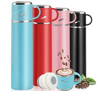 Gourde Isotherme 550ml, Bouteille Isotherme Inox avec Tasse et Couvercle | 12h Froid et 12h Chaud, Etanche, Sans BPA, Double Paroi, Poignée de Portage, Mug Isotherme de Voyage pour Travail Ecole, Bleu