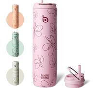 Gourde isotherme 680 ml avec paille et poignée, fleurs roses