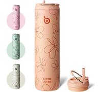 Gourde isotherme 680ml avec paille et poignée - sans BPA, double paroi, anti-fuite, fleurs jaunes
