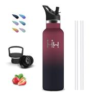 Gourde Isotherme, 750 ml Gourde Paille, Gourdes Inox, Anti Fuite, Gourdes Metal, Double Isolation, Gourd Acier Inoxydable, Avec Poignée, Gourd sans Bpa, Bouteille d'eau pour Randonnée, Voyage, Camping