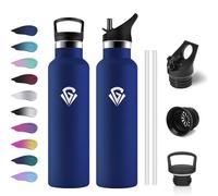 Gourde Isotherme 750ml, Bouteille Isotherme en Acier Inoxydable, Gourde avec Paille, sans BPA, Anti-Fuite, Bouteilles Inox Réutilisable pour l'École, Bureau, Extérieur, Camping, Randonnée, Gym