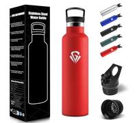 Gourde Isotherme 750ML, Reutilizable Sin BPA, Bouteille Isotherme, Aislamiento Al Vacío de Doble Pared, Gourde Inox, avec Paille, Bouteille d'eau Metal para Adultos, Deporte, Oficina, Yoga - Rouge