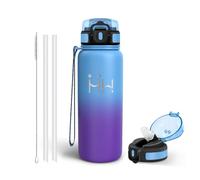 Gourde Isotherme avec Paille, 750ml en Inox 18/8 Portable Bouteille d’Eau | Gourde 6 Pailles et 1 Brosse à Paille, Restent une Température Jusqu'à 12 Heures, Bouteille pour École le bureau ou le sport