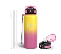 Gourde Isotherme avec Paille, 750ml en Inox 18/8 Portable Bouteille d’Eau | Gourde 6 Pailles et 1 Brosse à Paille, Restent une Température Jusqu'à 12 Heures, Bouteille pour École le bureau ou le sport