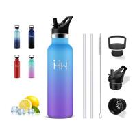 Gourde Isotherme, Bouteille Isotherme 750 ml, sans BPA, Gourde avec Paille | Anti Fuite, Double Isolation, Facile à Transporter, 18/8 Acier Inoxydable, Bouteille d'eau pour Camping, Trekking