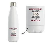 Gourde Isotherme Clerc de Notaire | Bouteille Inox Double Paroi 500 ml Froid 24 h Chaud 12 h | Sport Bureau Randonnée Vélo | Idée Cadeau Noël Départ