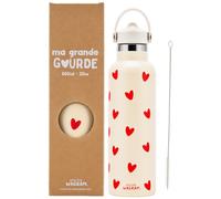 Gourde isotherme crème-cœurs rouges (600 ml)