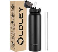 Gourde isotherme en acier inoxydable d'1 litre avec paille, sans BPA, noire