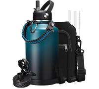Gourde isotherme en acier inoxydable de 1,9 l - 48 h froid - 24 h chaud - Poignée et paille - Avec kit d'accessoires - Bleu