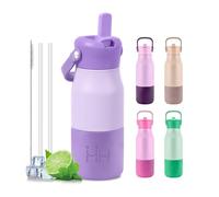 Gourde Isotherme, Gourde 400 ml, Bouteille Isotherme Paille, Bouteille Inox | Gourde Inox sans BPA, Double Isolation, Bouteilles Isothermes, Brosse pour Pailles, Bouteille pour Sport, Camping, Randonnée
