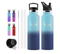 Gourde Isotherme, Gourde Sport 1L, Anti Fuite, Pour Camping et Yoga | Bouteille Inox Anti Fuite, Conservation Chaud et Froid, Bouchon à Vis Pour Sport, Avec 6 Pailles et 1 Brosse à Pailles