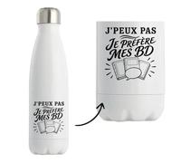 Gourde Isotherme J’peux pas je préfère mes BD J'peux pas minimaliste | Bouteille Inox Double Paroi 500 ml Froid 24 h Chaud 12 h | Sport Bureau Randonnée Vélo | Cadeau Homme Femme Anniversaire