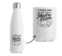 Gourde Isotherme J’peux pas je suis Maître d’école J'peux pas minimaliste | Bouteille Inox Double Paroi 500 ml Froid 24 h Chaud 12 h | Sport Bureau Randonnée Vélo | Cadeau Homme Femme Anniversaire