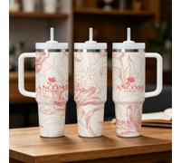 Gourde isotherme L-L-LancomeS 40oz en acier inoxydable avec poignée et paille, anti-fuite, motif tendance White1