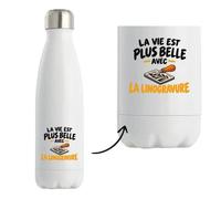 Gourde Isotherme La vie est plus belle avec la linogravure | modèle 2 | Bouteille Inox Double Paroi 500 ml Froid 24 h Chaud 12 h | Sport Bureau Randonnée Vélo
