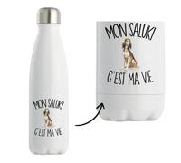 Gourde Isotherme Mon Saluki c'est ma vie | Bouteille Inox Double Paroi 500 ml Froid 24 h Chaud 12 h | Sport Bureau Randonnée Vélo | Cadeau Propriétaire Chien Homme Femme Anniversaire
