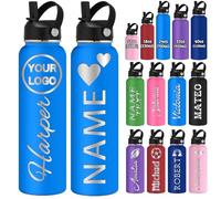 Gourde Isotherme Personnalisable avec Nom Logo Gravée 350/530/700/950/1150Ml Bouteille d'Eau En Acier Inoxydable avec Paille Couvercle Poignée Double Paroi Isolée Cadeaux pour Ecole Sport Bureau